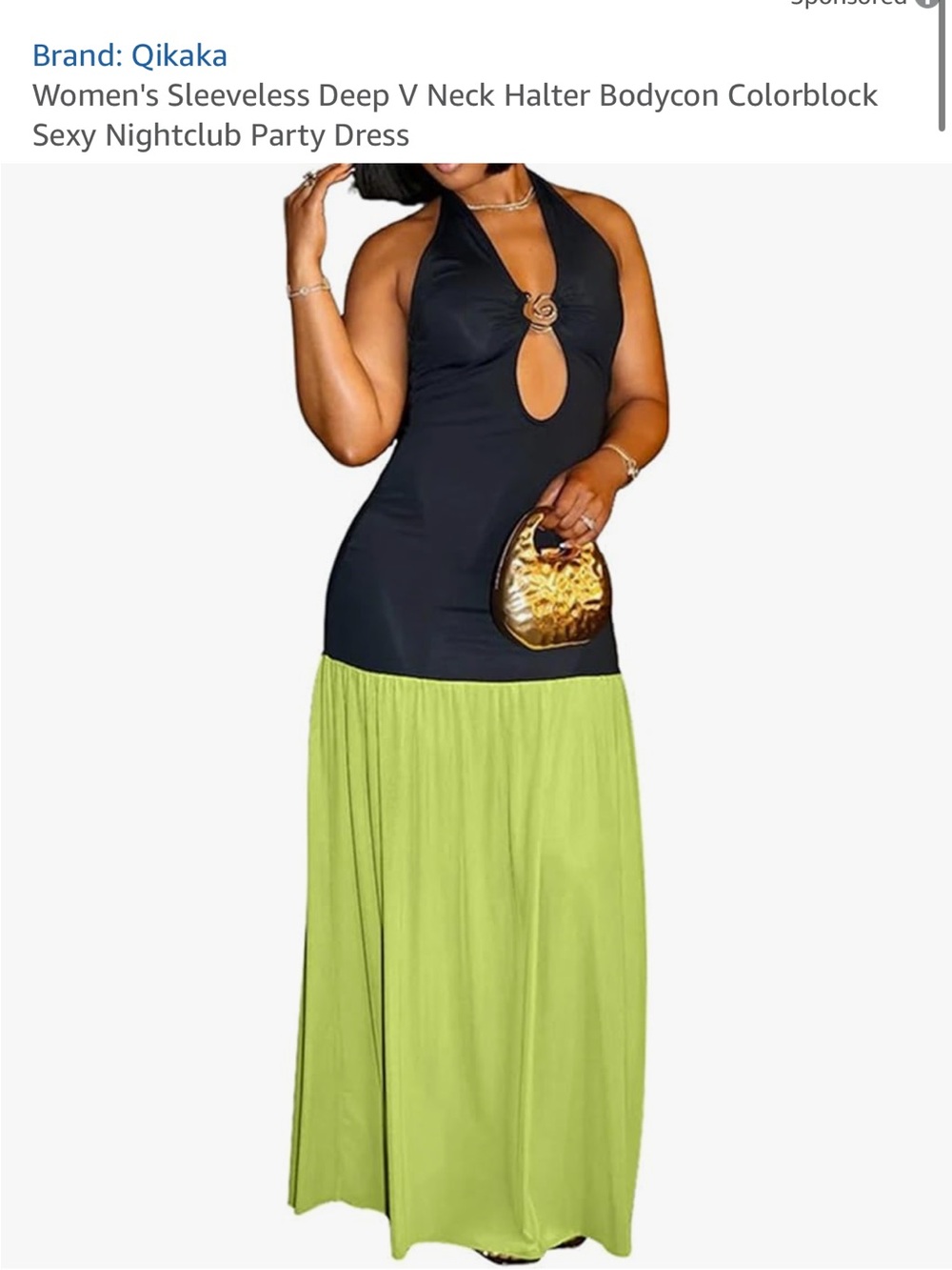 Black & Lime Halter Colorblock Maxi Dress